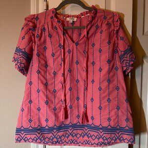 Women's Umgee Blouse - Pink & Blue Embroidered Boho Style - Size Medium